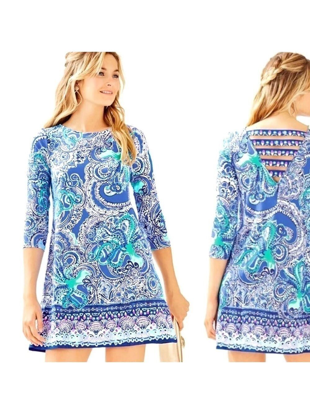Lilly Pulitzer Women’s Ophelia Octopus Coastal Blue Legga Sea Engineered Dress S